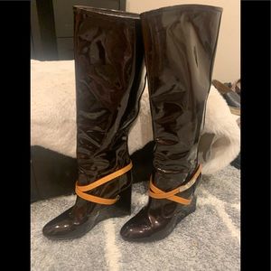 Louis vuitton brown patent leather women boots